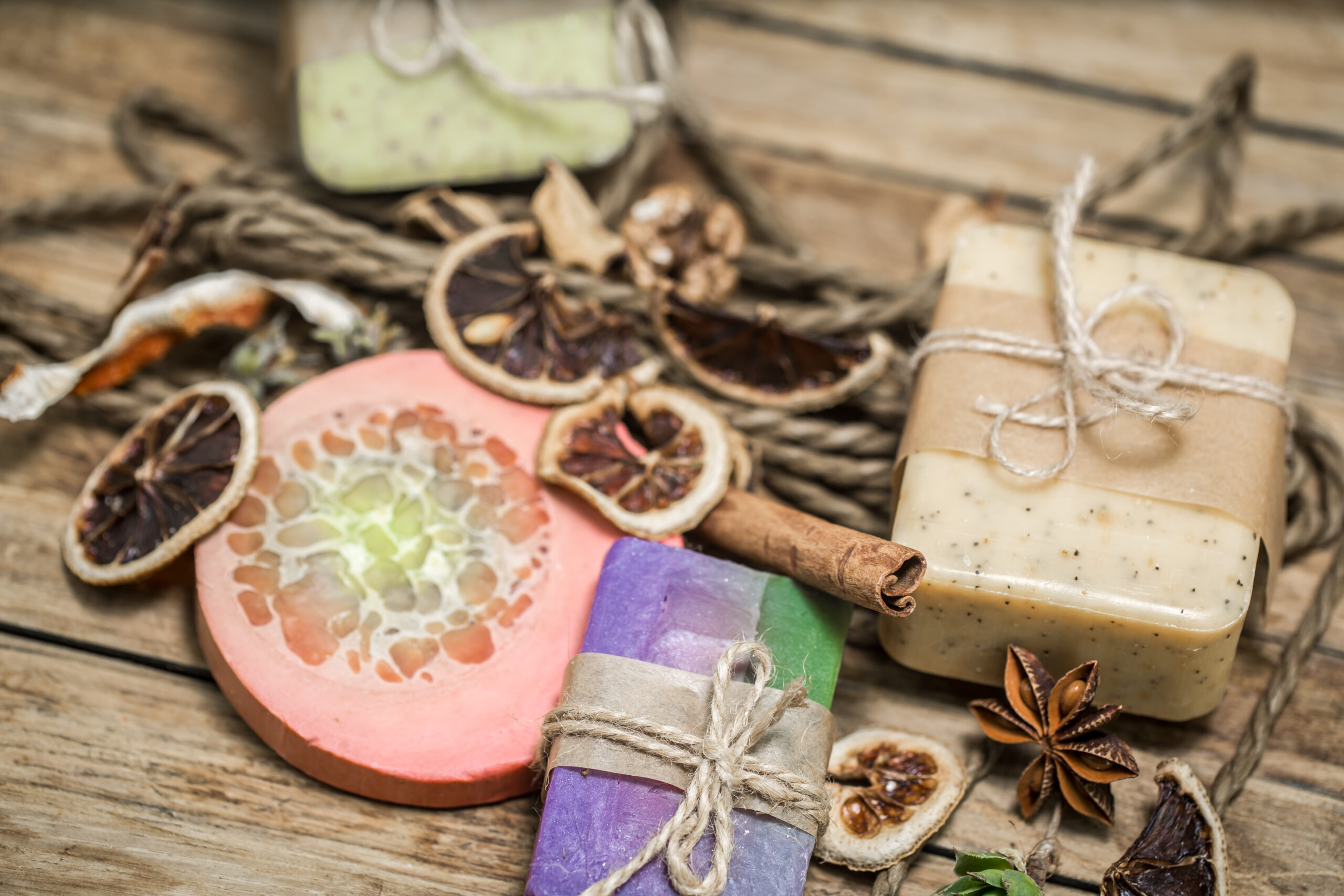 handmade soap on wooden background